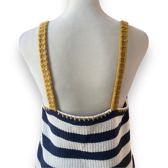 HEM & Thread Navy, White, and Gold Stripe Crochet Knit Tank Top | Size Medium - Picture 9 of 14